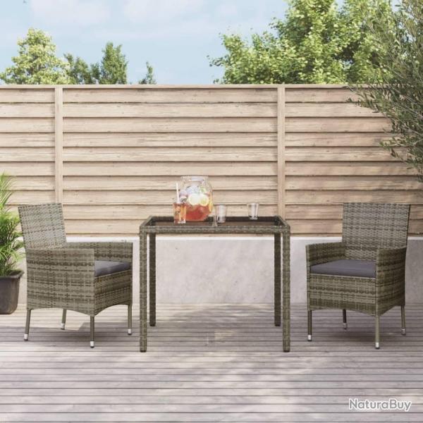 Ensemble  manger de jardin 3 pcs coussins gris rsine tresse alsavelo