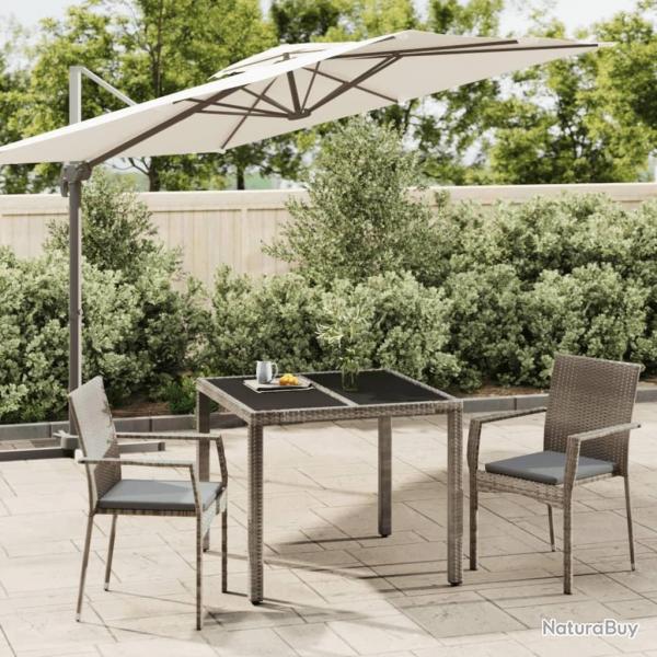 Ensemble  manger de jardin 3 pcs coussins gris rsine tresse alsavelo
