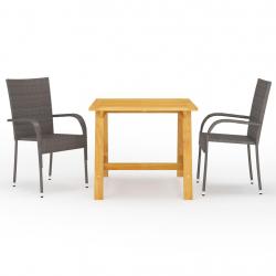 Ensemble à manger de jardin 3 pcs Marron alsavelo