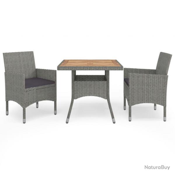 Ensemble  manger de jardin 3 pcs Gris Rsine tresse et acacia alsavelo