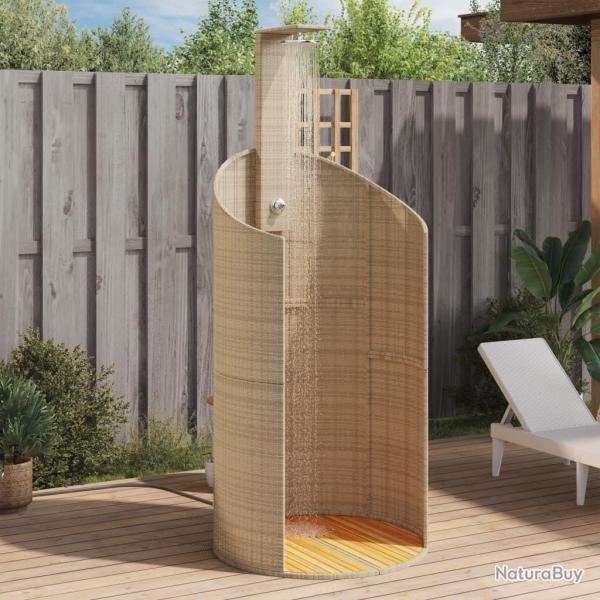 Douche d'extrieur beige 100x100x241,5cm poly rotin bois acacia alsavelo