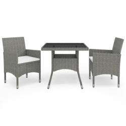Ensemble à manger de jardin 3 pcs Gris Résine tressée et verre alsavelo
