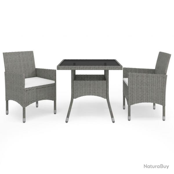 Ensemble  manger de jardin 3 pcs Gris Rsine tresse et verre alsavelo