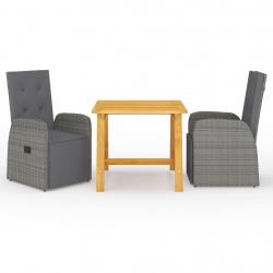 Ensemble à manger de jardin 3 pcs Gris alsavelo