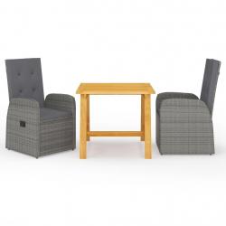 Ensemble à manger de jardin 3 pcs Gris alsavelo