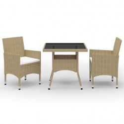 Ensemble à manger de jardin 3 pcs Beige Résine tressée et verre alsavelo