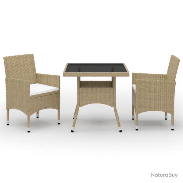 Ensemble  manger de jardin 3 pcs Beige Rsine tresse et verre alsavelo