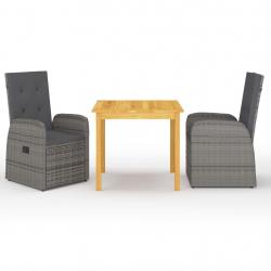 Ensemble à manger de jardin 3 pcs Gris alsavelo