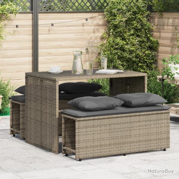 Ensemble  manger de jardin 3 pcs coussins gris rsine tresse alsavelo