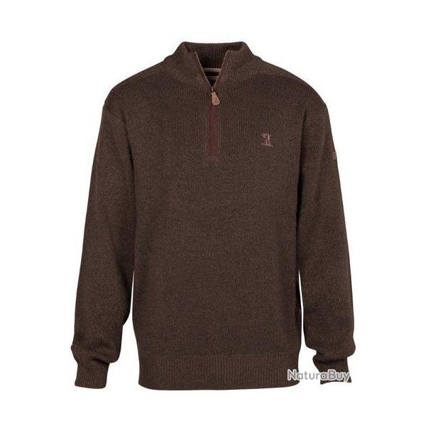 Pull chasse col zipp marron brod PERCUSSION-4XL