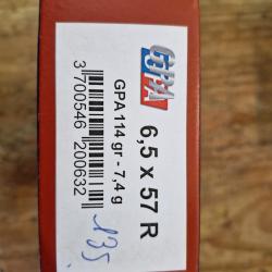 Munitions GPA cal 6.5x57 R en 114 grains