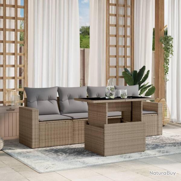 Salon de jardin avec coussins 5 pcs beige rsine tresse alsavelo