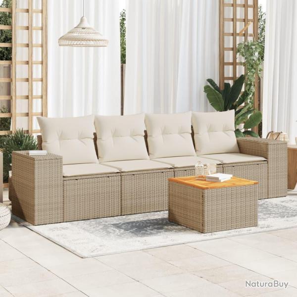 Salon de jardin avec coussins 5 pcs beige rsine tresse alsavelo