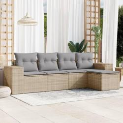 Salon de jardin avec coussins 5 pcs beige résine tressée alsavelo