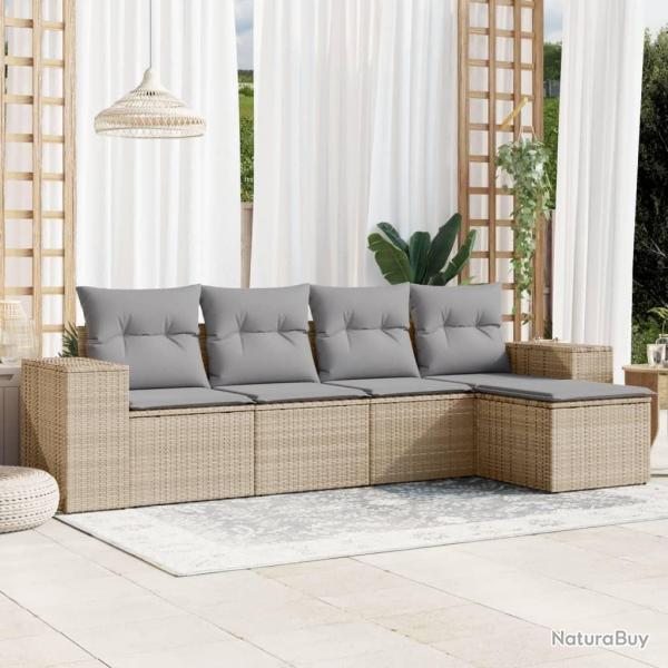 Salon de jardin avec coussins 5 pcs beige rsine tresse alsavelo