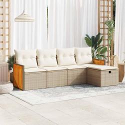 Salon de jardin avec coussins 5 pcs beige résine tressée alsavelo