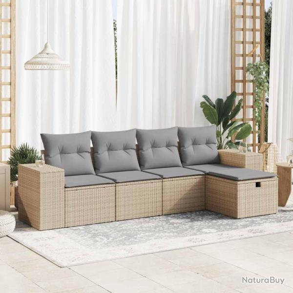 Salon de jardin avec coussins 5 pcs beige rsine tresse alsavelo