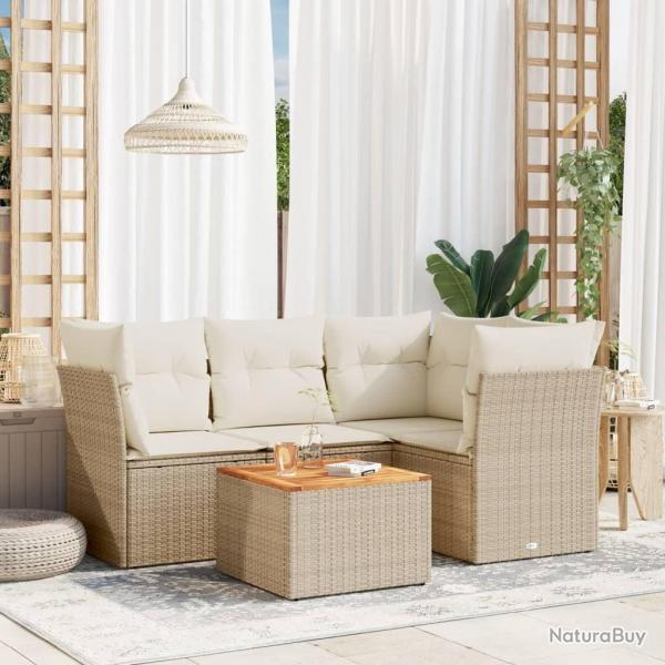 Salon de jardin avec coussins 5 pcs beige rsine tresse alsavelo