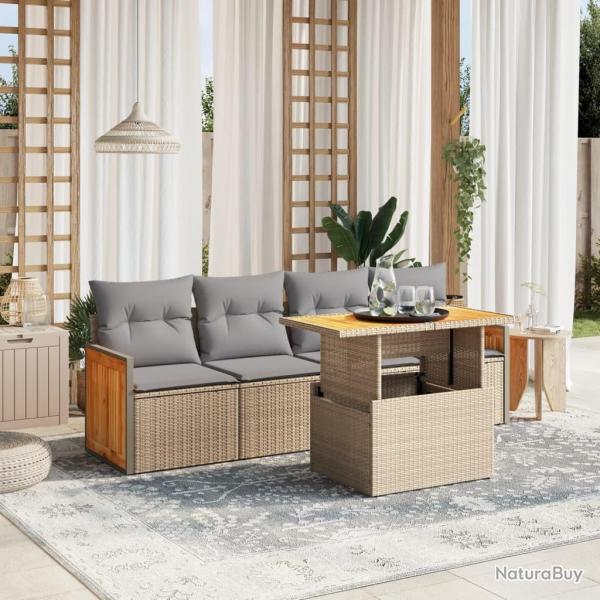 Salon de jardin avec coussins 5 pcs beige rsine tresse alsavelo