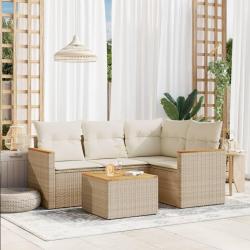 Salon de jardin avec coussins 5 pcs beige résine tressée alsavelo