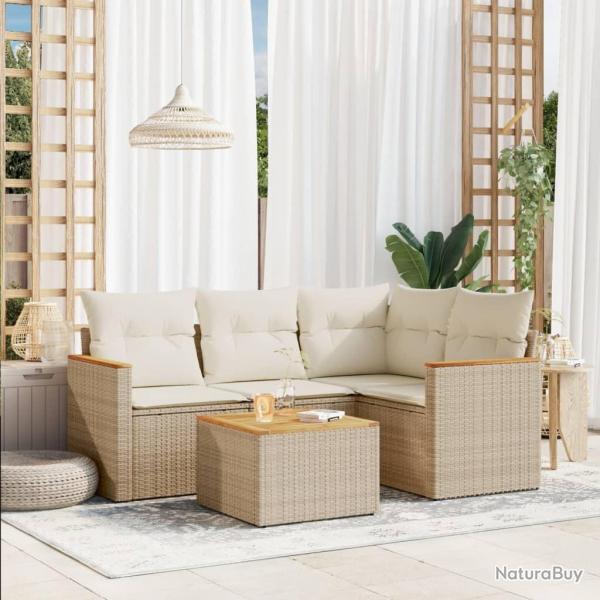 Salon de jardin avec coussins 5 pcs beige rsine tresse alsavelo