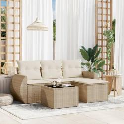 Salon de jardin avec coussins 5 pcs beige résine tressée alsavelo