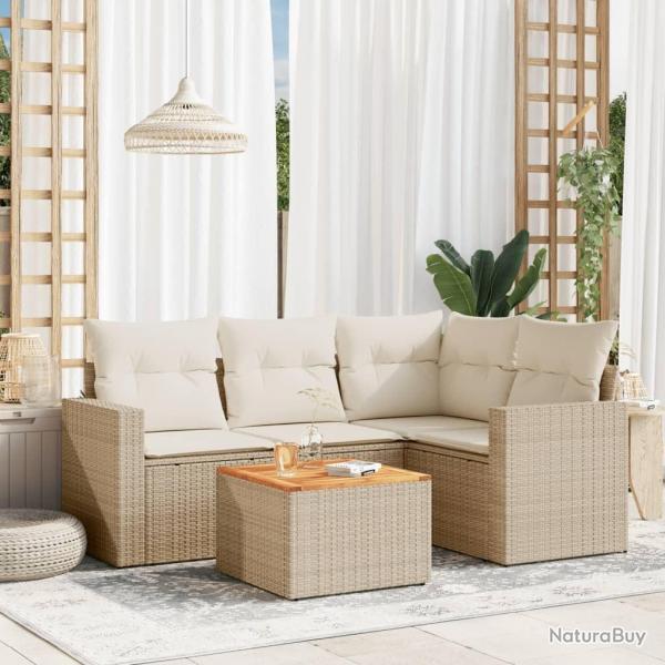 Salon de jardin avec coussins 5 pcs beige rsine tresse alsavelo