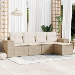 Salon de jardin avec coussins 5 pcs beige r&eacute;sine tress&eacute;e