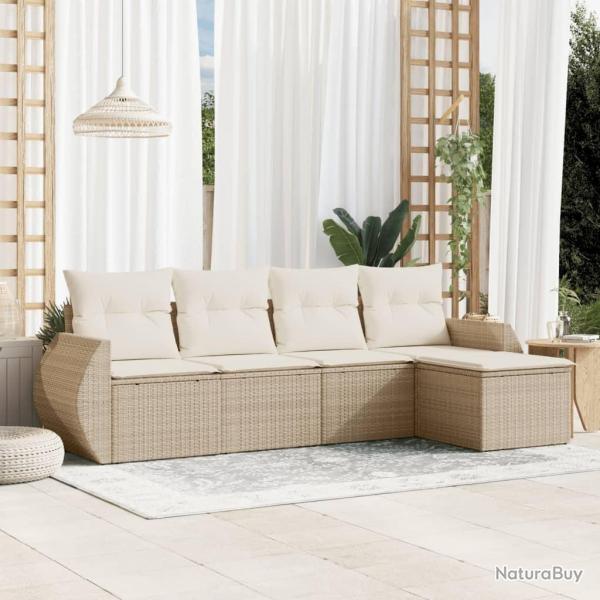 Salon de jardin avec coussins 5 pcs beige rsine tresse alsavelo