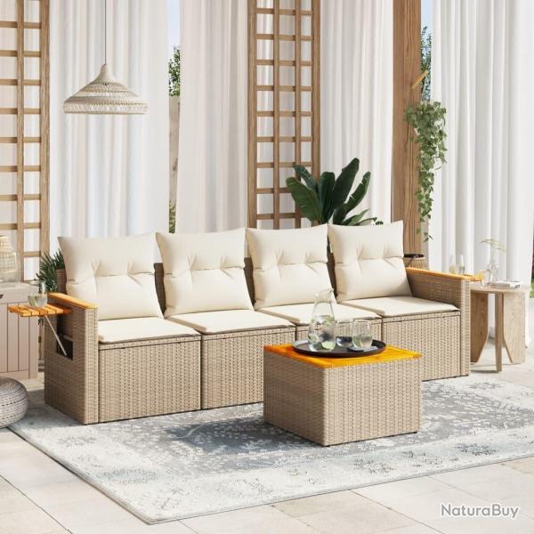 Salon de jardin avec coussins 5 pcs beige rsine tresse alsavelo