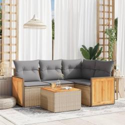 Salon de jardin avec coussins 5 pcs beige résine tressée alsavelo