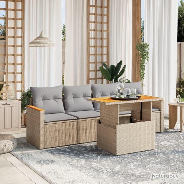 Salon de jardin avec coussins 5 pcs beige rsine tresse alsavelo