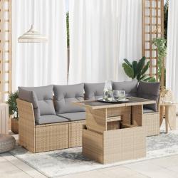 Salon de jardin avec coussins 5 pcs beige résine tressée alsavelo