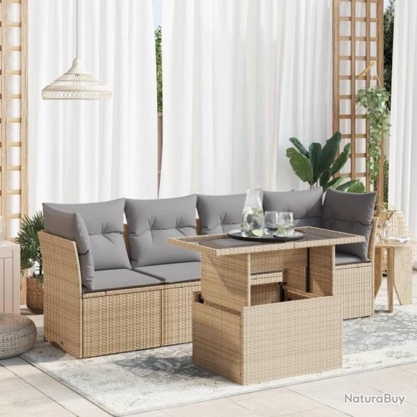 Salon de jardin avec coussins 5 pcs beige rsine tresse alsavelo