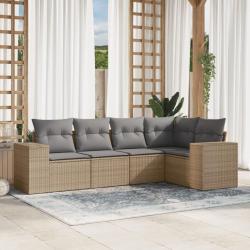 Salon de jardin avec coussins 5 pcs beige résine tressée alsavelo