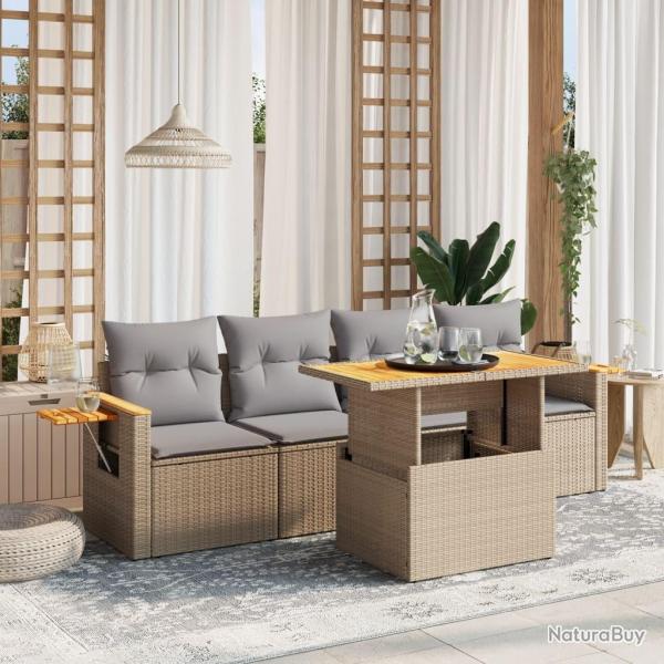 Salon de jardin avec coussins 5 pcs beige rsine tresse alsavelo