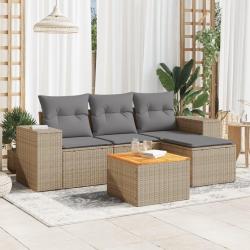 Salon de jardin avec coussins 5 pcs beige résine tressée alsavelo