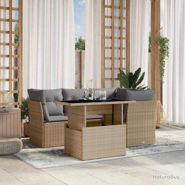 Salon de jardin avec coussins 5 pcs beige rsine tresse alsavelo