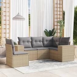 Salon de jardin avec coussins 5 pcs beige résine tressée alsavelo
