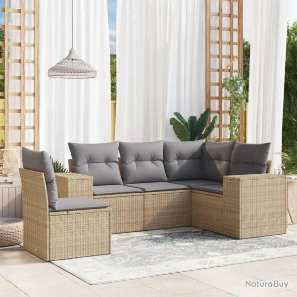Salon de jardin avec coussins 5 pcs beige rsine tresse alsavelo