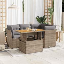 Salon de jardin avec coussins 5 pcs beige résine tressée alsavelo