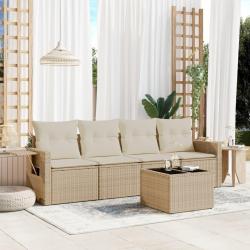 Salon de jardin avec coussins 5 pcs beige résine tressée alsavelo