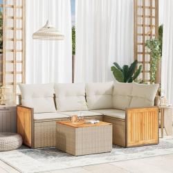 Salon de jardin avec coussins 5 pcs beige résine tressée alsavelo