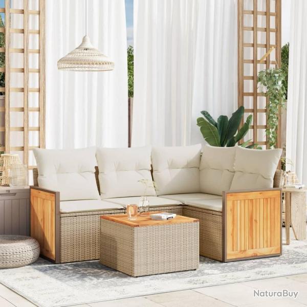 Salon de jardin avec coussins 5 pcs beige rsine tresse alsavelo