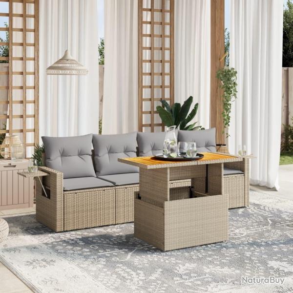 Salon de jardin avec coussins 5 pcs beige rsine tresse alsavelo