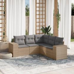 Salon de jardin avec coussins 5 pcs beige résine tressée alsavelo