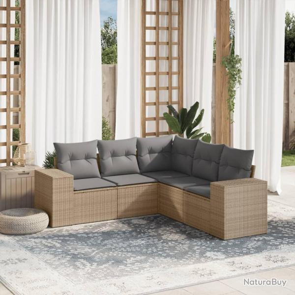Salon de jardin avec coussins 5 pcs beige rsine tresse alsavelo