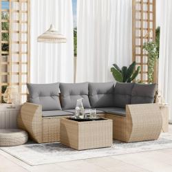 Salon de jardin avec coussins 5 pcs beige résine tressée alsavelo