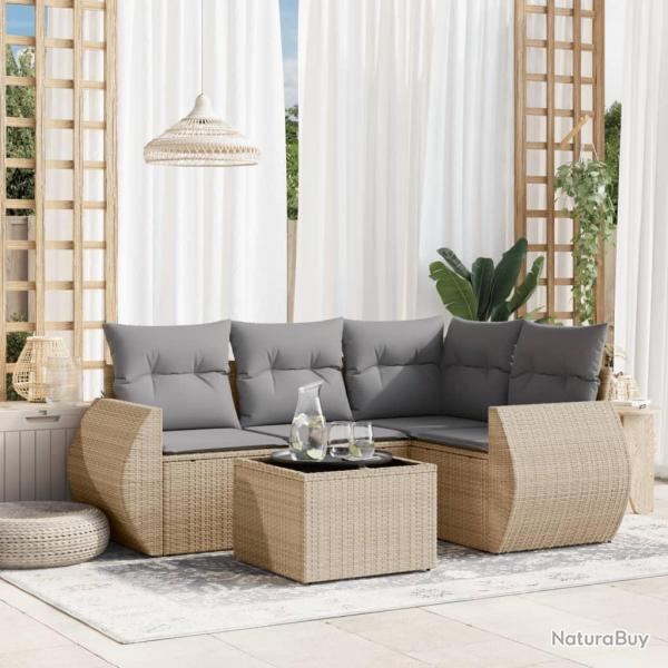 Salon de jardin avec coussins 5 pcs beige rsine tresse alsavelo
