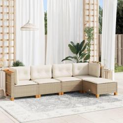 Salon de jardin avec coussins 5 pcs beige résine tressée alsavelo